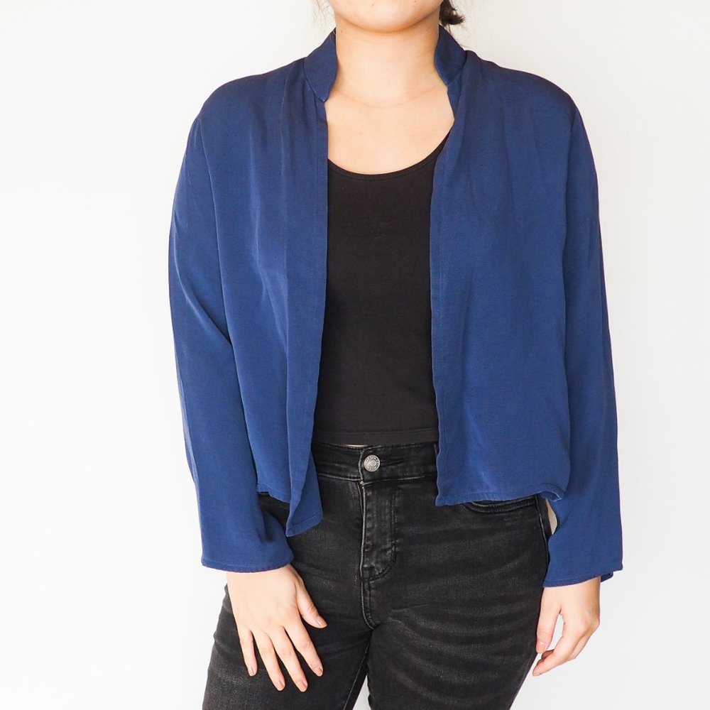 Eileen Fisher Blue Silk Cardigan